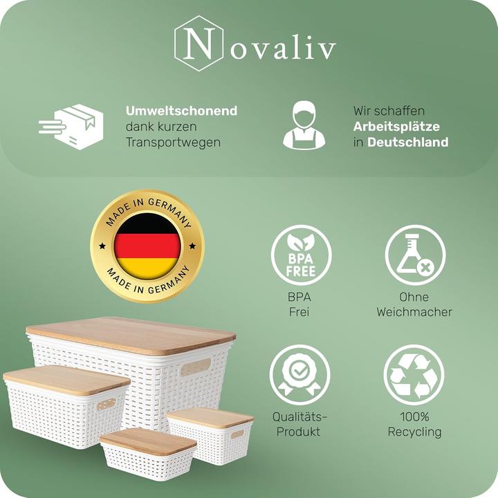 Image du produit Novaliv Aufbewahrungsbox mit Deckel Gross 14L Korb Weiss in Rattan Design Lebensmittelecht Aufbewahrun (14 l)