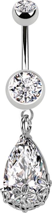 Star Piercing Banane silber mit zwei Kugeln Kristall silber Anhänger Ovaler Kristall Blumen gefasst (Messing, Chirurgenstahl 316L)