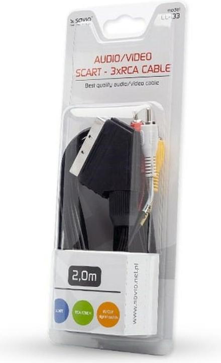 Produktbild Savio CL-133 SCART-Kabel SCART (21-pin) 3 x RCA Mehrfarben (2 m)
