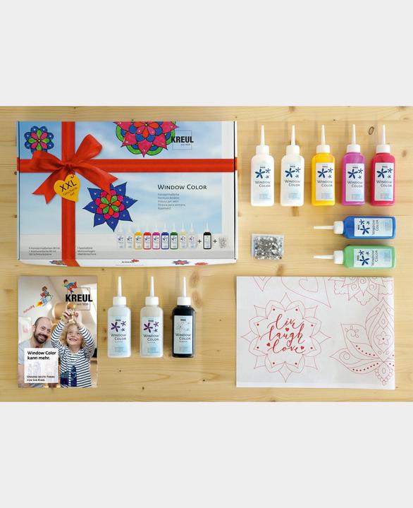 Produktbild Kreul Window Color XXL (Glitzer-Silber, Rehbraun, Royalblau, Pink, Rubinrot, Goldgelb, Schneeweiss, Glitzer-Gold, Mairün, Schwarz, 800 ml)