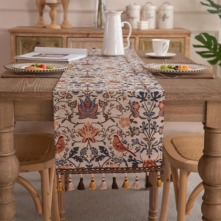 Image du produit Alopini Jacquard couleur fleur modèle de table drapeau herbe avec gland, style pastoral rétro décoratif