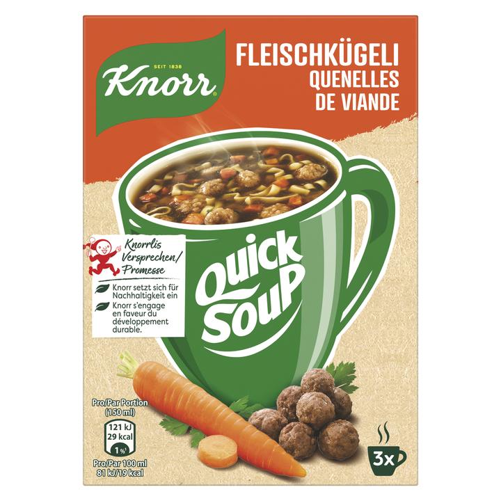Knorr Quick Soup Fleischkügeli, Suppe mit Nudeln, Gemüse & echten Fleichkügelchen, einfach zubereitet