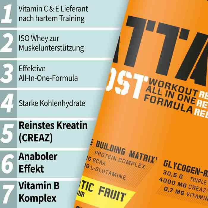 Valori nutrizionali e ingredienti Body Attack Post Attack 3.0 (lattina da 900g) (Arancia, 1 pz., 900 g)