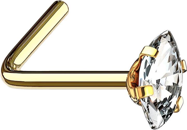 Produktbild Star Piercing Nasenstecker gewinkelt vergoldet Oval Kristall silber gefasst (Chirurgenstahl 316L, ohne Messing)
