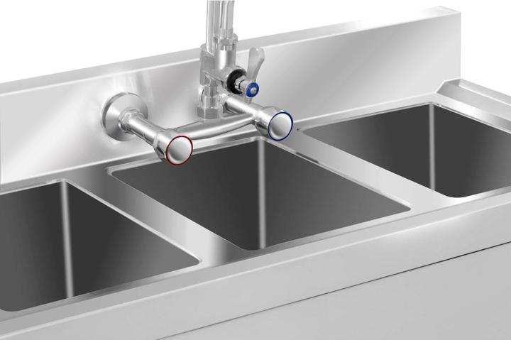 Immagine prodotto Royal Catering Lavello in acciaio inox industriale - 3 vasche – 100 x 50 x 97 cm (Lavandino montato in alto, 25 cm, 100 cm)