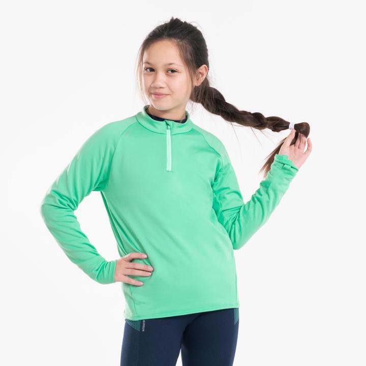 Produktbild Kiprun Laufshirt langarm warm 1/2 Reissverschluss Kinder Running - Warm 100 grün (152)