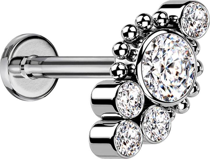 Immagine prodotto Star Piercing Micro Labret senza fili sfere d'argento cinque cristalli d'argento (senza ottone, Titanio G23)