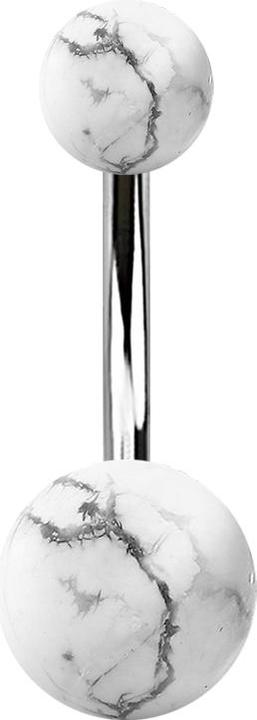 Hollywood Body Jewelry Banane silber mit zwei Kugeln Howalite Stein (ohne Messing, Mineralisch, Chirurgenstahl 316L)