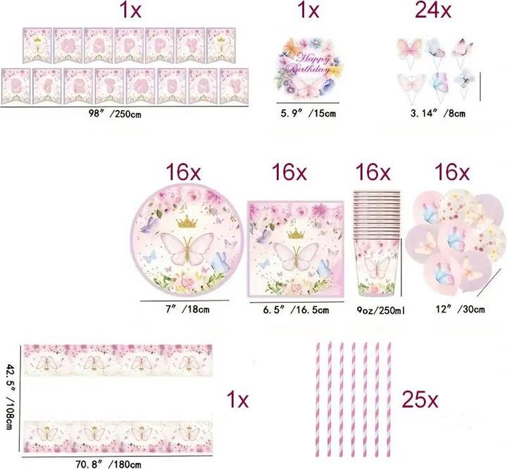 Produktbild ASMI 116-teiliges Party-Set Schmetterling