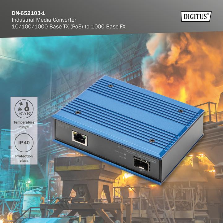 Image du produit Digitus 10/100/1000 Base-TX to 1000 Base-FX Industrial Media Converter (2 Ports)
