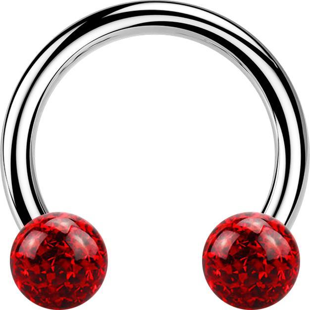 Star Piercing Circular Barbell silber mit zwei Kristall Kugeln rot Epoxy Schutzschicht (Chirurgenstahl 316L, ohne Messing)