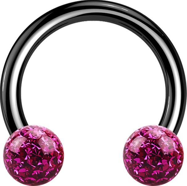 Star Piercing Micro Circular Barbell schwarz mit zwei Kristall Kugeln fuchsia Epoxy Schutzschicht (ohne Messing, Titan G23)