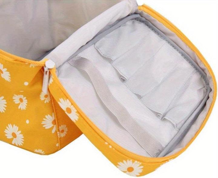 Actual product image Only-Bags.Store Daisy print make-up bag large cosmetic bag with brush holder travel make-up bag
