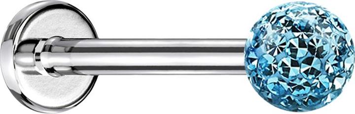 Image du produit Star Piercing Micro Labret argenté avec boule de cristal aqua et couche de protection en époxy (sans laiton, Acier chirurgical 316L)