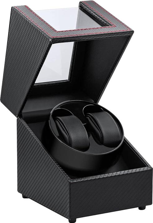 Cbx Uhrenbeweger für 2 Uhren, Watchwinder Karbon mit roten Nähten (2 x)
