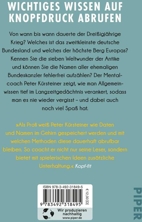 Immagine prodotto Allgemeinwissen für immer merken (Tedesco, Peter Kürsteiner, 2023)
