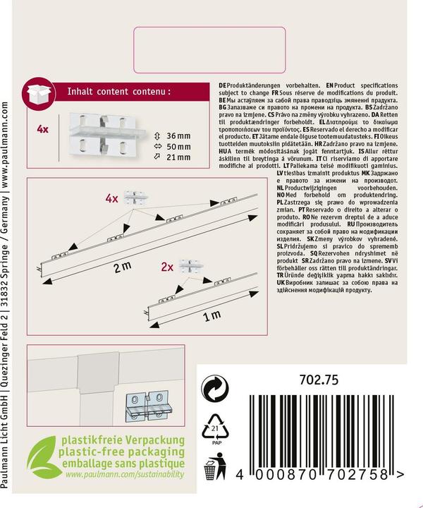 Image du produit Paulmann Profil du duo (2.10 cm, Intérieur)