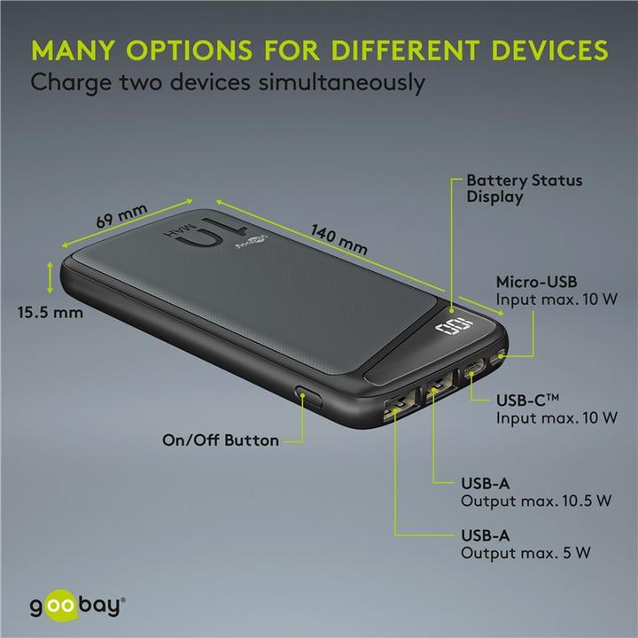 Produktbild Goobay Slimline (10000 mAh, 10.50 W, 50 Wh)