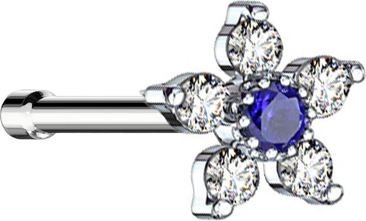 Image du produit Star Piercing Nasenstecker gerade silber Blume mit Kristall blau und silber (Acier chirurgical 316L, Laiton)