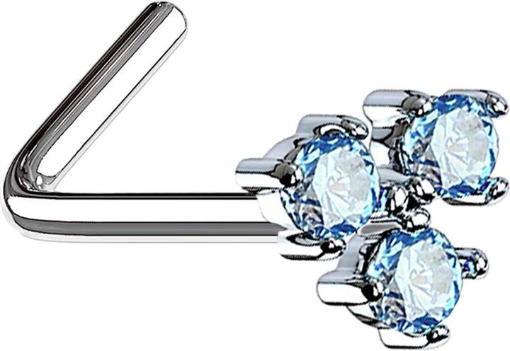 Image du produit Star Piercing Nasenstecker gewinkelt silber mit drei Kristallen aqua (Acier chirurgical 316L, Laiton)