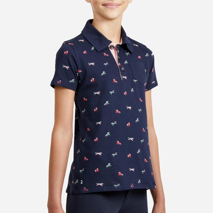 Actual product image Fouganza Riding polo shirt 140 short sleeve children blue (164)