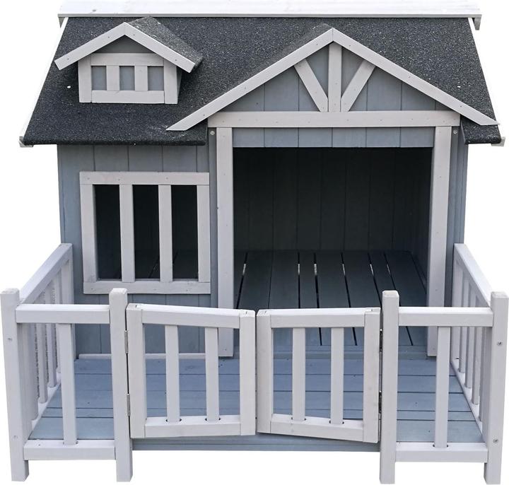 Produktbild Wiltec Luxus XL Hundehaus 93,5x77,5x65cm Veranda Hundehütte Outdoor Balkon Hund (Hundezwinger)