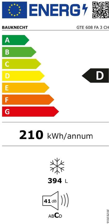 Energie-Label Bauknecht GTE 608 FA 3 CH (Freistehend, 394 l)