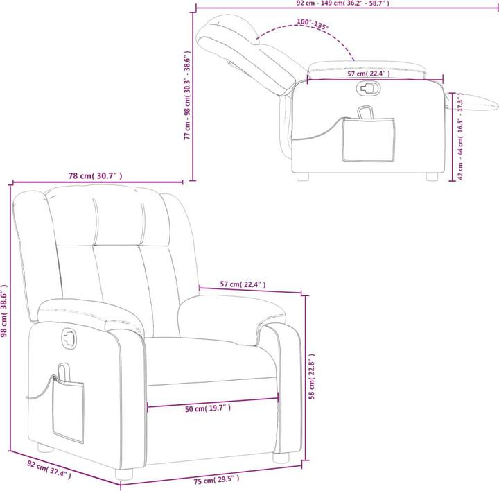 Actual product image VidaXL Massage armchair TV armchair Relax armchair Recliner armchair Wine red fabric