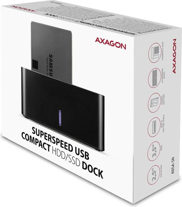 Produktbild Axagon ADSA-SN Speicherlaufwerk-Docking-Station USB 3.2 Gen 1 (3.1 Gen 1) Type-A Schwarz (3.5", 2.5")