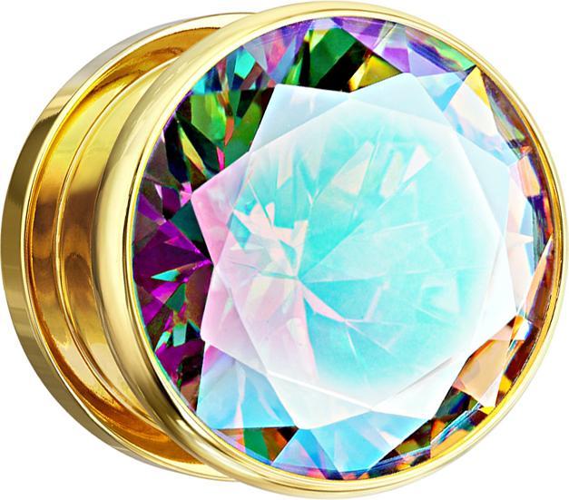 Actual product image Star Piercing Flesh Plug gold plated with large crystal multicolour (without brass, Surgical steel 316L)