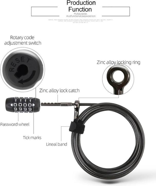 Image du produit Mobygo Cadenas à câble EasyPass (180 cm)
