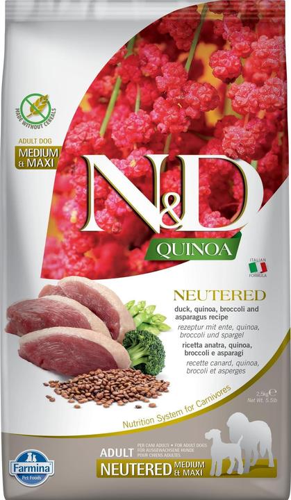 Immagine prodotto Farmina N&D Quinoa Dog Anatra Broccoli Asparagi Neutered Adult Medium&Maxi - Cibo secco per cani (Adulto, 1 pz., 2500 g)