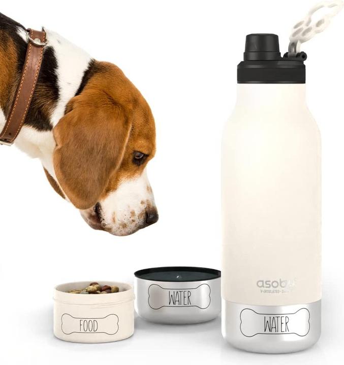 Actual product image Asobu - Dog Bowl Buddy - Stainless Steel Bottle with 2 Bowls White