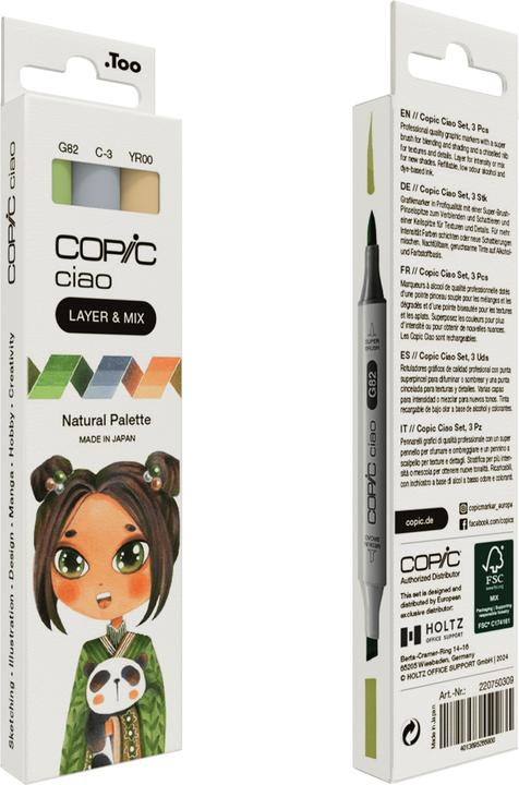 Produktbild Copic CIAO - Marker (G-82 Spring Dim Green, YR-00 Powder Pink, C-3 cool Gray No. 3, 6 mm, 3 x)