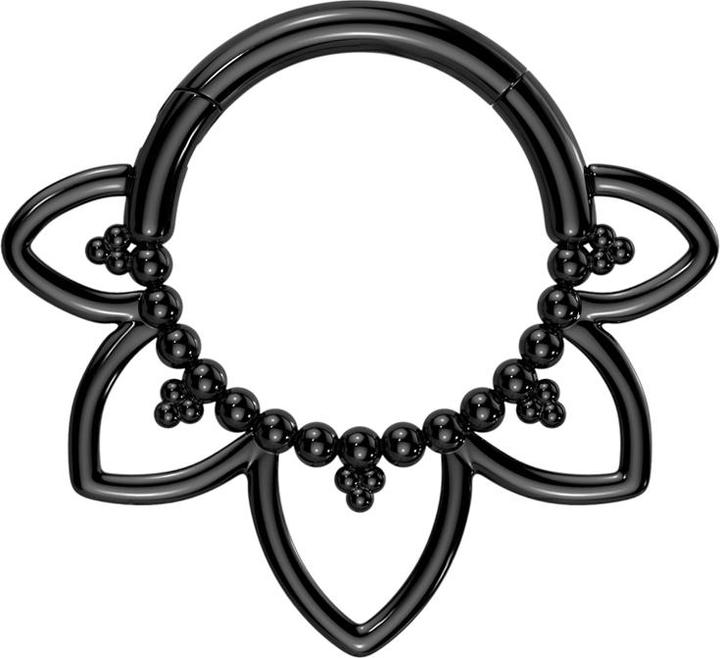 Produktbild Star Piercing Micro Segmentring klappbar schwarz Kugeln filigrane Herzen (ohne Messing, Titan G23)