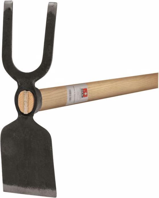 Produktbild Idealspaten Gartenhacke mit Breitblatt 2 stumpfe Zinken geschmiedet ovales Auge Eschenstiel 135 cm