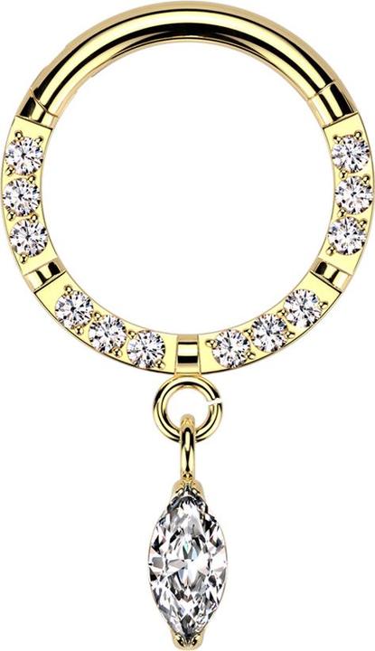 Produktbild Hollywood Body Jewelry Micro Segmentring klappbar vergoldet front Kristalle silber vier Unterbrüche Anhänger Kristalltropfe (Titan G23, ohne Messing)