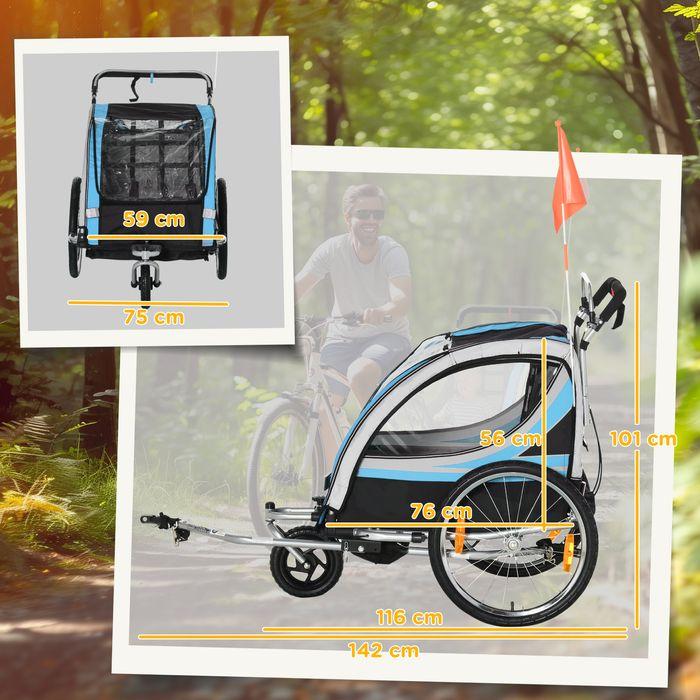 Image du produit Swisshandel24 Remorque vélo 2en1, pivotant à 360°, acier Oxford, bleu+noir