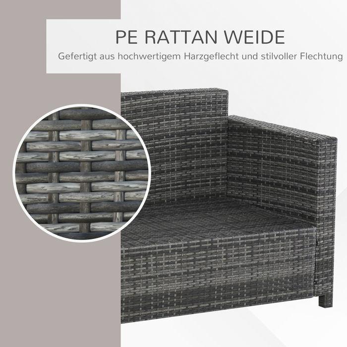 Actual product image Swisshandel24 Poly-Rattan Sofa mit Kissen 3-Sitzer Garten Loungesofa Metall Polyester Grau 185 x 70 x 80 cm