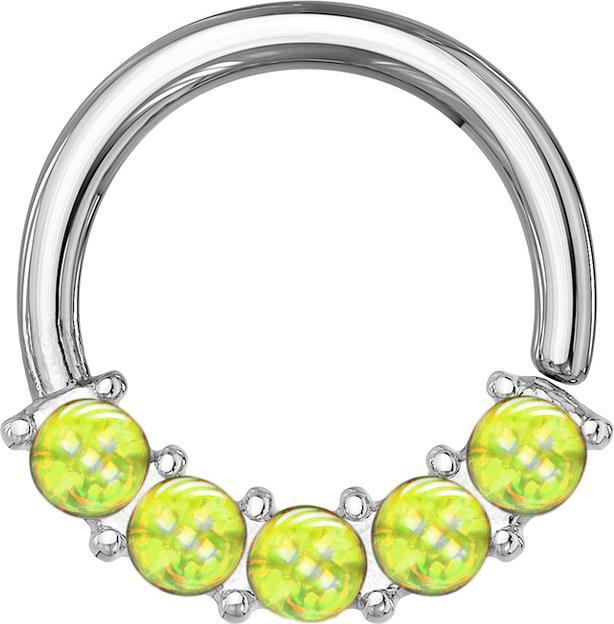 Produktbild Star Piercing Micro Piercing Ring silber front fünf Epoxidsteinen grün (Chirurgenstahl 316L, ohne Messing)