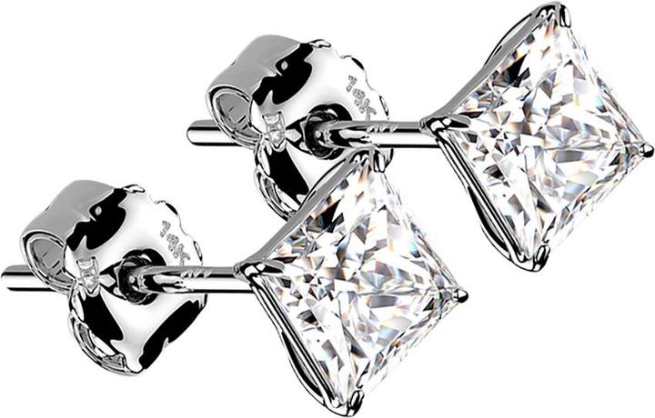 Image du produit Star Piercing Clous d'oreille en or blanc 14k avec cristal carré argenté (Or 14k)