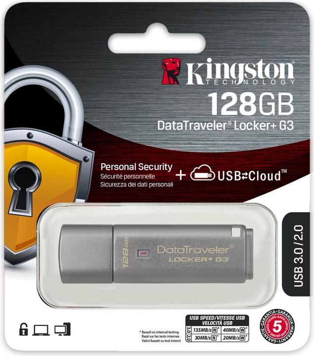 Immagine prodotto Kingston DataTraveler Locker+ G3 (128 GB, USB 3.1, USB-A)