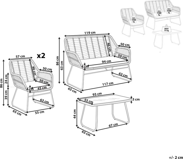 Produktbild Beliani Lounge Set Rattan natürlich 4-Sitzer Auflagen schwarz MINORI