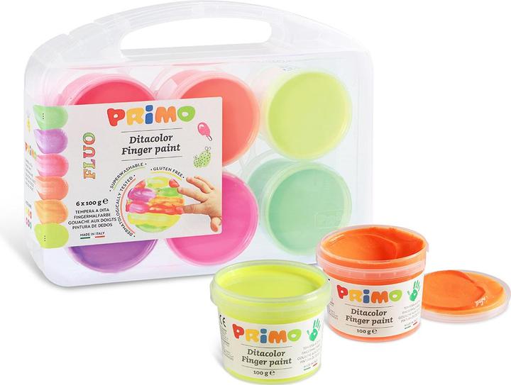 Produktbild Morocolor Fingerfarbe Primo Fluoreszierend 6er Set im Kunststoffkoffer (6 Neonfarben, 100 ml)