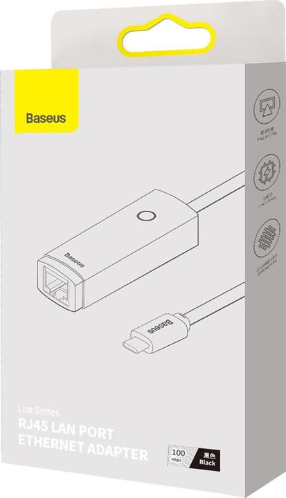 Produktbild Baseus Lite Series Ethernet Adapter Type-C to RJ45 LAN Port (100Mbps) Black (USB-C, RJ45 (1x))