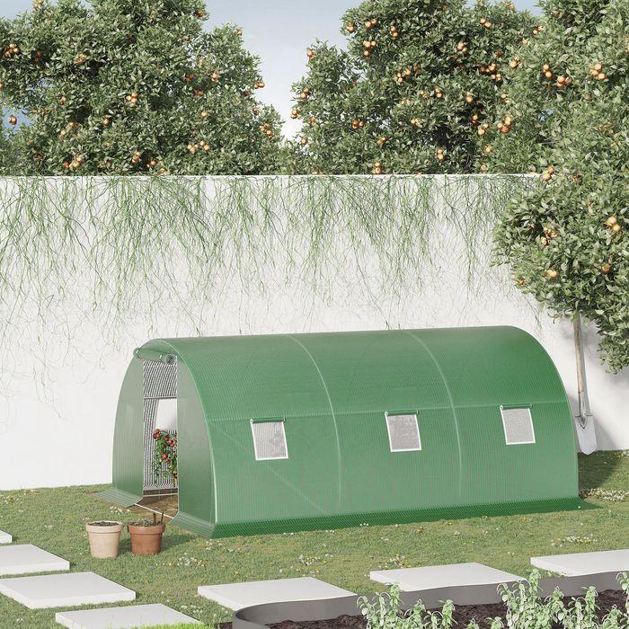 Produktbild Swisshandel24 Foliengewächshaus 4,5 x 3 m mit 6 Fenster Dunkelgrün