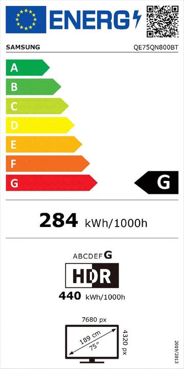 Energielabel Samsung QE75QN800BTXZU (75", QN800B, NeoQLED, 8K, 2022)