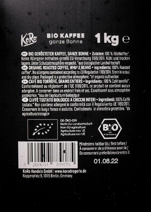 Immagine prodotto KoRo Caffè biologico tostato, chicchi interi (1000 g)