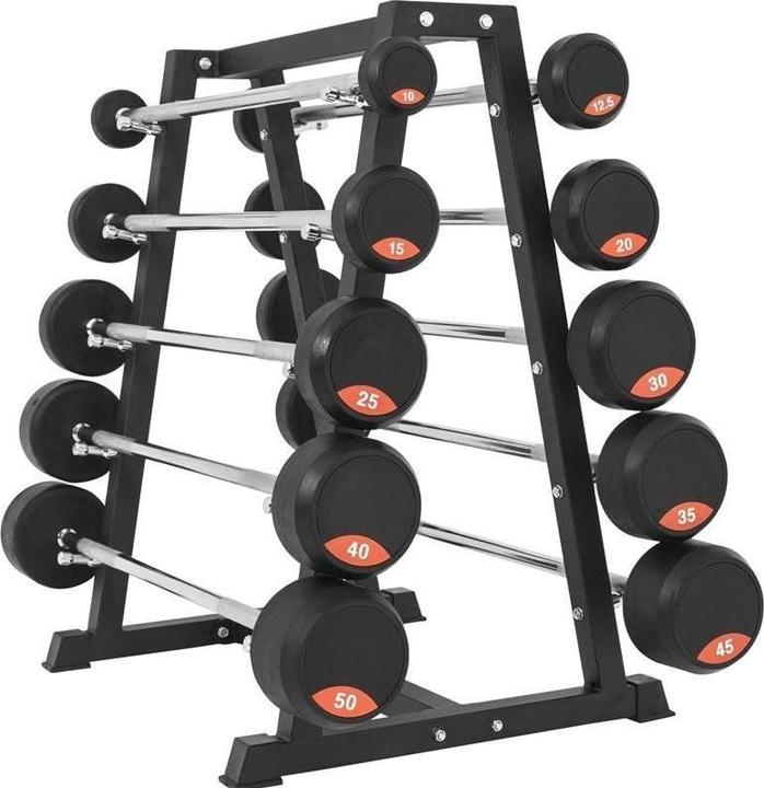 Produktbild Gorilla Sports Profi Kompakt Langhantelset mit Ablage (1 x 10 kg, 1 x 15 kg, 1 x 20 kg, 1 x 25 kg, 1 x 12.5 kg, 1 x 30 kg, 1 x 35 kg, 1 x 40 kg, 1 x 45 kg, 1 x 50 kg)