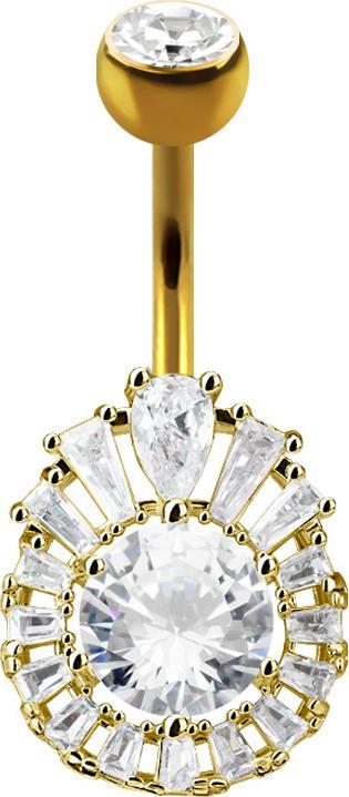 Actual product image Star Piercing Banana 14k Gold Plated Princess with Large Crystal (Surgical steel 316L, Brass)